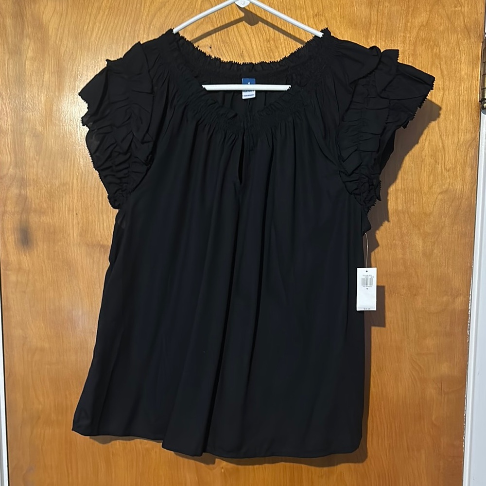 Old Navy Black Ruffled Cap Sleeve Blouse